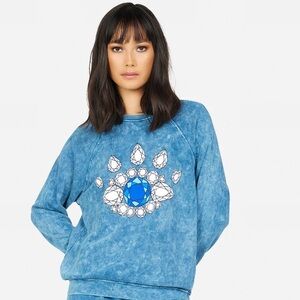 Lauren Moshi Alana Diamond Eye Blue Acid Wash Pullover Large